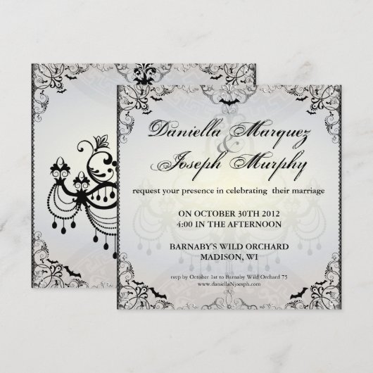 Fancy Gothic Bats Halloween Wedding Invitation Kaart (Voorkant / Achterkant)
