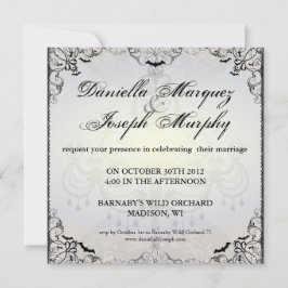 Fancy Gothic Bats Halloween Wedding Invitation Kaart