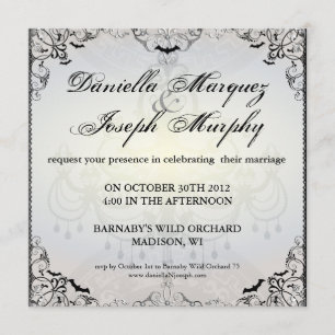 Fancy Gothic Bats Halloween Wedding Invitation Kaart
