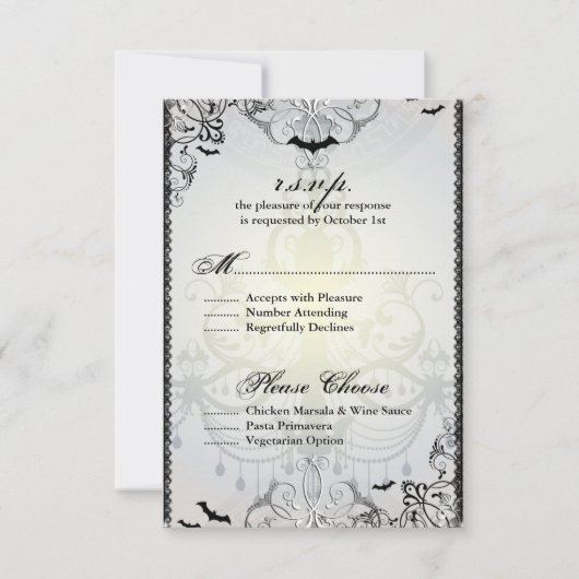 Fancy Gothic Bats Halloween Wedding RSVP-kaart RSVP Kaartje (Voorkant)