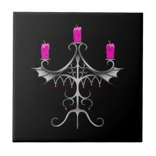 Fancy Gothic candelabra hot roze op zwart Tegeltje