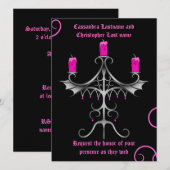 Fancy Gothic candelabra-hotroze op zwarte bruiloft Kaart (Voorkant / Achterkant)