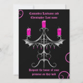 Fancy Gothic candelabra-hotroze op zwarte bruiloft Kaart (Voorkant)