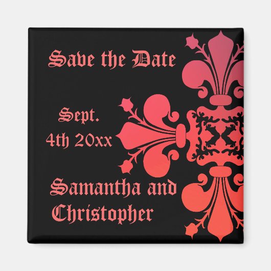 Fancy Gothic fleur de lys damask Bewaar de datum Magneet (Voorkant)