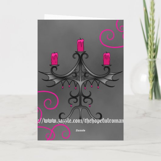 Fancy Gotische kandelaar in roze op grijze verjaar Kaart (Achterkant)
