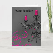 Fancy Gotische kandelaar in roze op grijze verjaar Kaart (Voorkant)