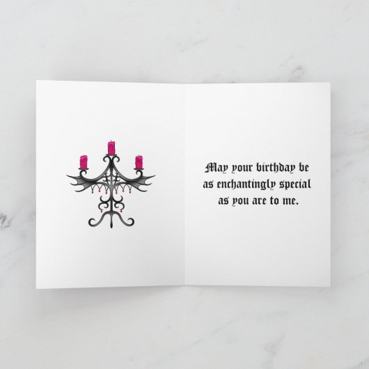 Fancy Gotische kandelaar in roze op grijze verjaar Kaart (Binnen)