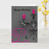 Fancy Gotische kandelaar in roze op grijze verjaar Kaart (Gele Bloem)