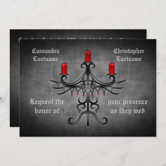Fancy Gotische kandelaar op grijs spooky bruiloft Kaart (Voorkant / Achterkant)