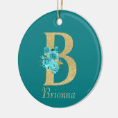 Fancy goud & Aqua Floral Letter B Keramisch Ornament (Links)