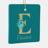 Fancy goud & Aqua Floral Letter E Keramisch Ornament (Rechts)