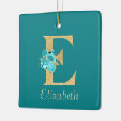 Fancy goud & Aqua Floral Letter E Keramisch Ornament (Links)