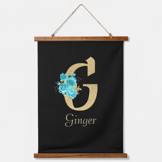 Fancy goud & Aqua Floral Letter G Hangend Wandkleed (Voorkant)