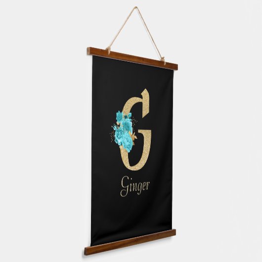Fancy goud & Aqua Floral Letter G Hangend Wandkleed (Gebogen)