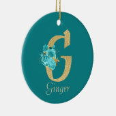 Fancy goud & Aqua Floral Letter G Keramisch Ornament (Rechts)