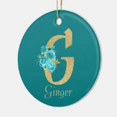 Fancy goud & Aqua Floral Letter G Keramisch Ornament (Links)