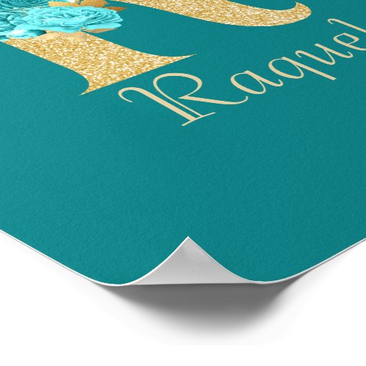 Fancy goud & Aqua Floral Letter R Poster (Hoek)