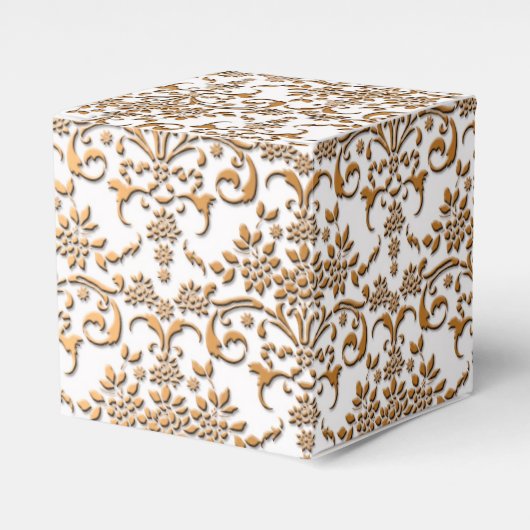 Fancy Goud en Wit Bloemen Damask Bedankdoosjes (Voorkant Zijde)
