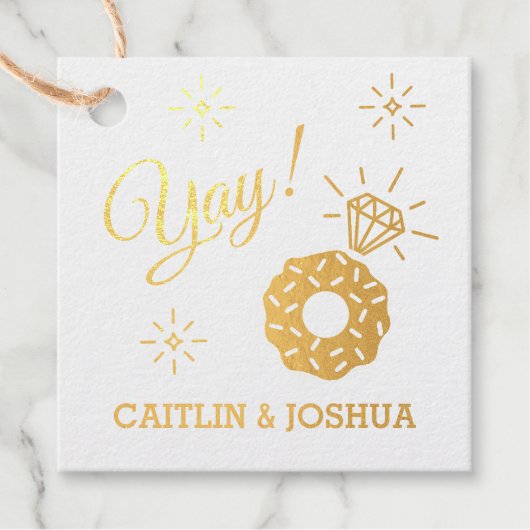 Fancy goud folie DONUT-verlovingsring glinstert Bedankjes Labels (Voorkant)