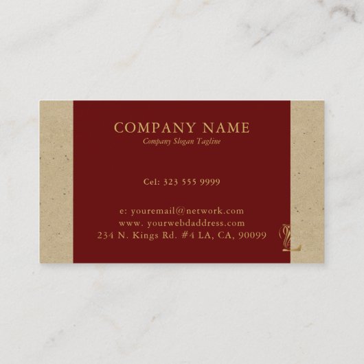 Fancy Goud L-monogram op rood en karton Visitekaartje (Achterkant)