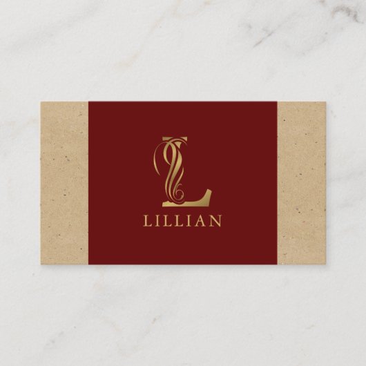 Fancy Goud L-monogram op rood en karton Visitekaartje (Voorkant)
