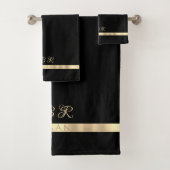 Fancy Goud Monogram, Naam, Gouden Strepen, Zwart Bad Handdoek (Insitu)