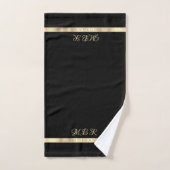 Fancy Goud Monogram, Naam, Gouden Strepen, Zwart Bad Handdoek (Handdoek)