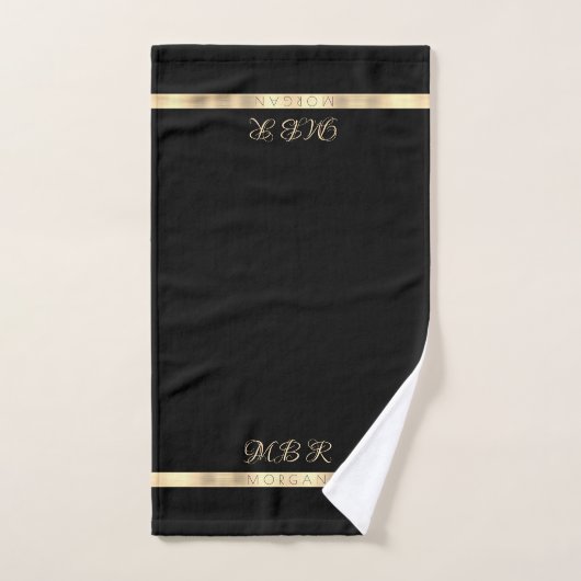 Fancy Goud Monogram, Naam, Gouden Strepen, Zwart Bad Handdoek (Handdoek)
