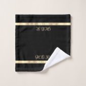 Fancy Goud Monogram, Naam, Gouden Strepen, Zwart Bad Handdoek (Wasdoekje)