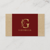 Fancy Goud Monogram op rood en karton Visitekaartje (Voorkant)