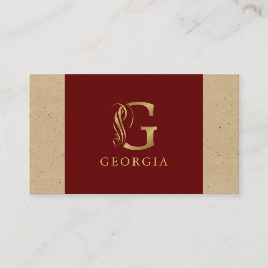 Fancy Goud Monogram op rood en karton Visitekaartje (Voorkant)