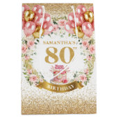 Fancy Goud Nummer 80e Verjaardag Blush Bloemen Gif Medium Cadeauzakje (Voorkant)