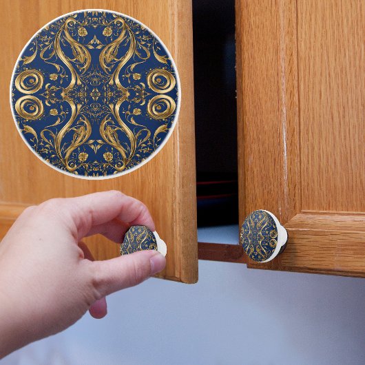 Fancy goud op blauw keramische knop