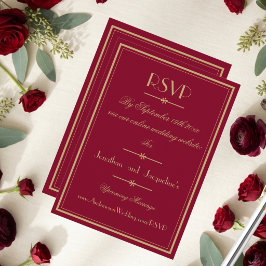 Fancy Goud Schrift Randen Bourgondië Trouwwebsite RSVP Kaartje