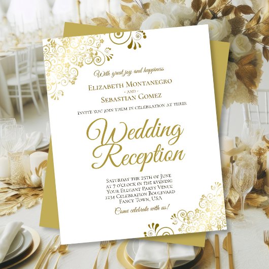 Fancy Goud & Wit Huwelijksreceptie Budget Invite