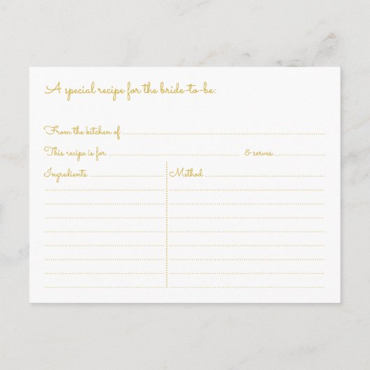 Fancy Goud & Wit Vrijgezellenfeest Recept Kaarten (Achterkant)