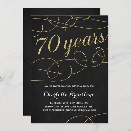 Fancy gouden 70e verjaardagsfeest kaart (Voorkant / Achterkant)