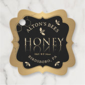 Fancy Gouden Bijen Honingraat op Zwart Honing Labe Bedankjes Labels (Voorkant)