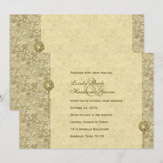 Fancy gouden brocade-weddenschappen kaart (Voorkant / Achterkant)