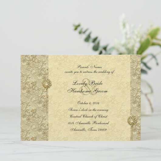 Fancy gouden  brocade-weddenschappen kaart (Staand voorkant)