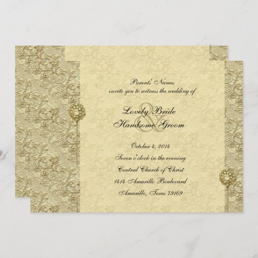 Fancy gouden  brocade-weddenschappen kaart (Voorkant / Achterkant)