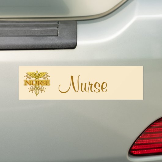 Fancy gouden caduceus-verpleegkundige bumpersticker (Op auto)
