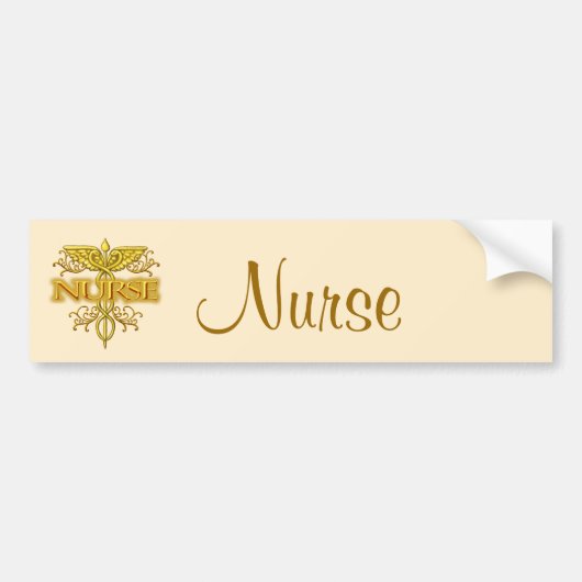 Fancy gouden caduceus-verpleegkundige bumpersticker (Voorkant)