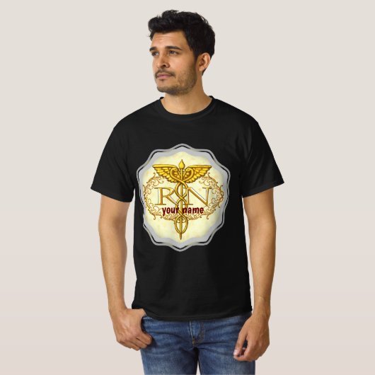 Fancy gouden caduceus-verpleegkundige t-shirt (Voorkant volledig)
