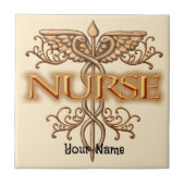 Fancy gouden caduceus-verpleegkundige tegeltje (Voorkant)