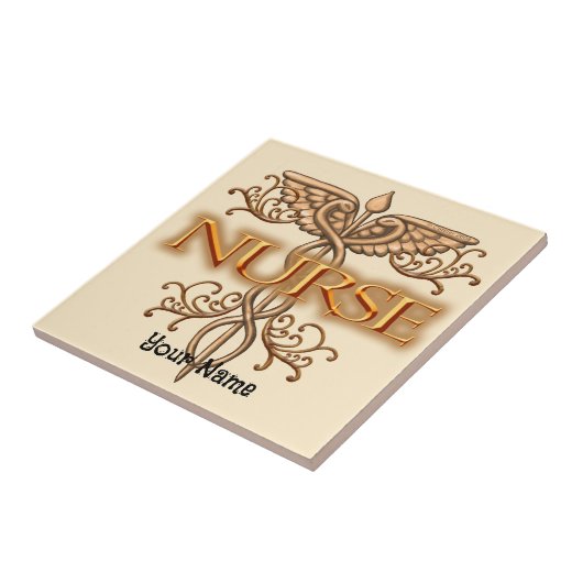 Fancy gouden caduceus-verpleegkundige tegeltje (Zijkant)