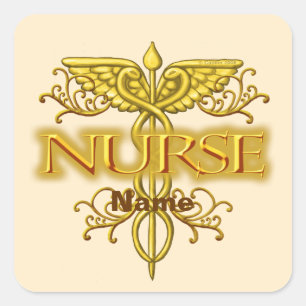 Fancy gouden caduceus-verpleegkundige vierkante sticker