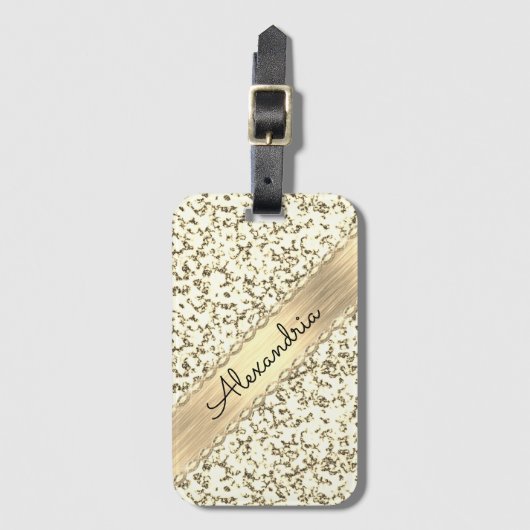 Fancy Gouden Glitter Marmer Gepersonaliseerd Bagagelabel (Voorkant (verticaal))