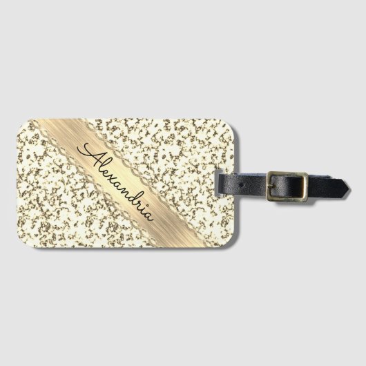 Fancy Gouden Glitter Marmer Gepersonaliseerd Bagagelabel (Voorkant (horizontaal))