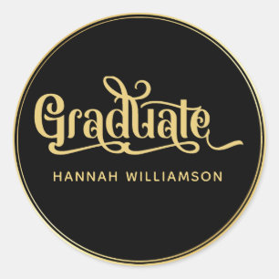 Fancy gouden kalligrafie op zwart Afstuderen Ronde Sticker